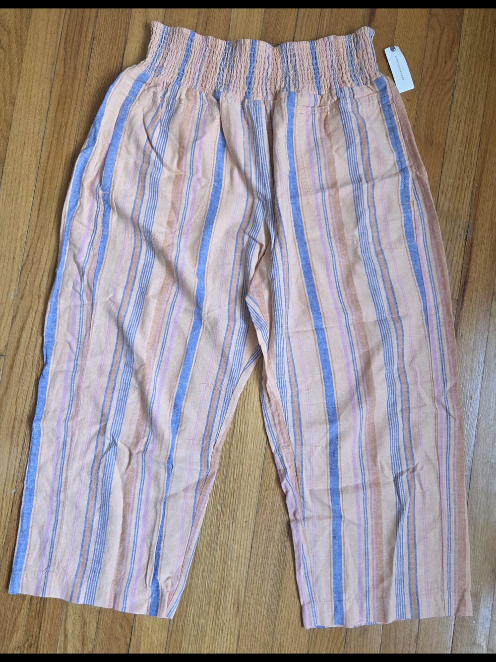 Anthropologie Peach, Blue & Pink Striped Linen-Blend Pants